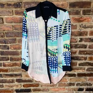 Inbdue Woman Mixed Media Patchwork Long Sleeve Button Down Shirt Women's Large